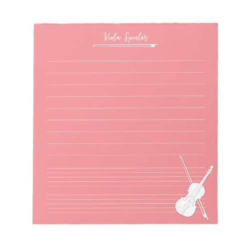 White Violin Personalized Music Lesson Rose Pink Notepad
