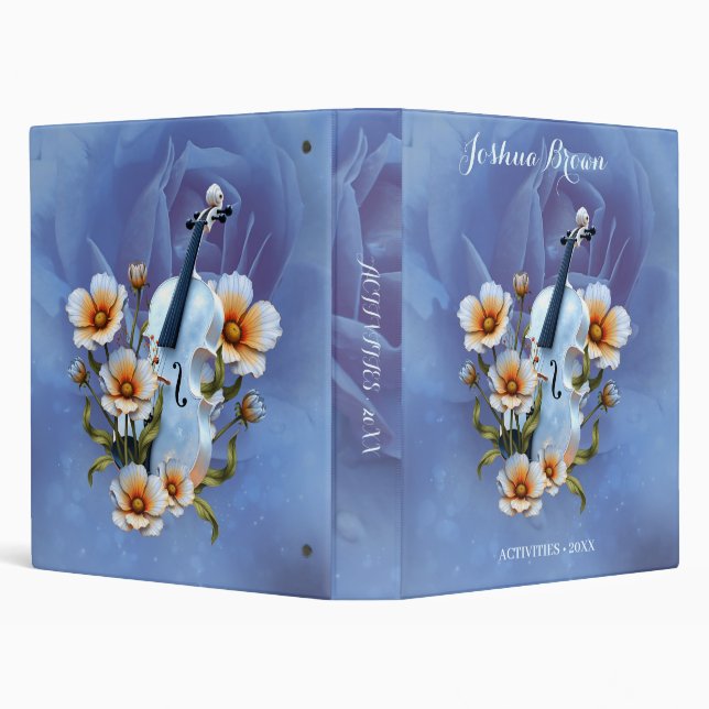 White Violin with Flowers – Elegant Music & Nature 3 Ring Binder (Background)