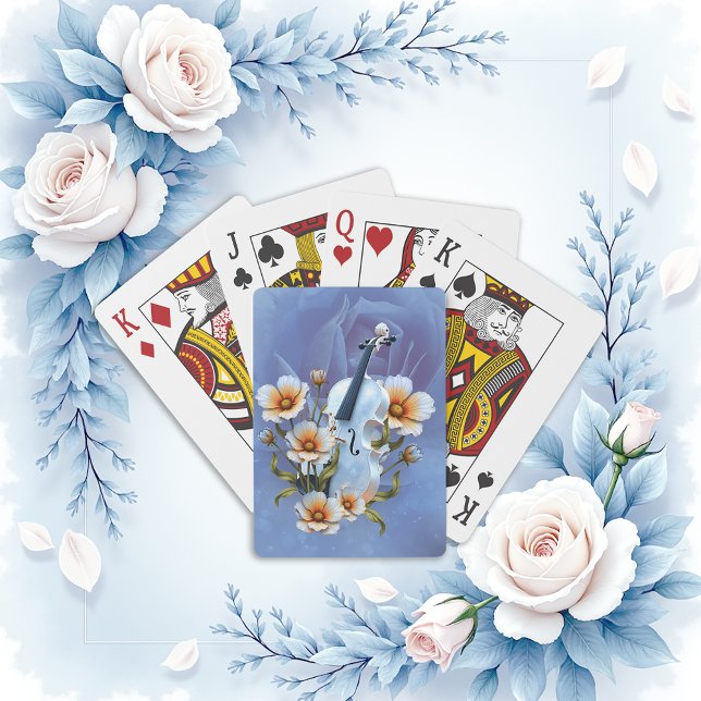 White Violin with Flowers – Elegant Music & Nature Poker Cards (Creator Uploaded)