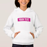 White Viva Magenta Customize Name Text Girls Hoodie<br><div class="desc">Kids Girls Hoodies Pullover Add Image Logo Text Here Clothing Apparel Template Personalized White Hooded Sweatshirt Pullover.</div>
