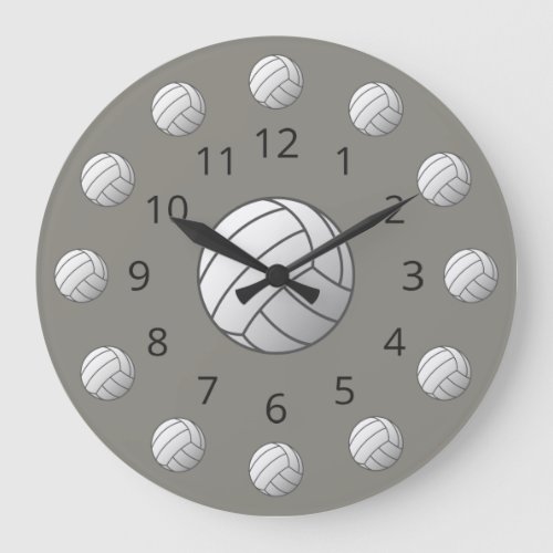 White Volleyball Atom with Numbers Large Clock