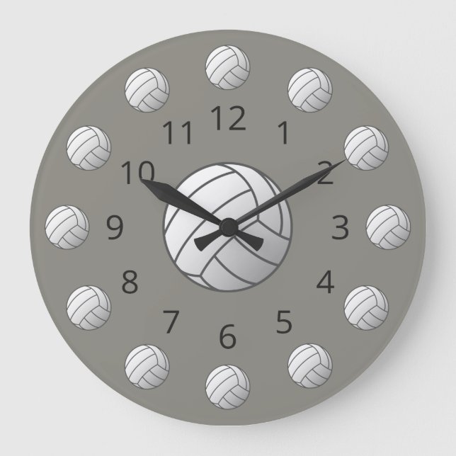 White Volleyball Atom with Numbers Large Clock (Front)