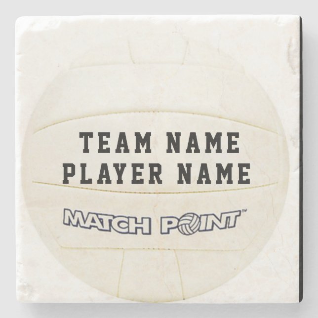 WHITE VOLLEYBALL PERSONALISED STONE COASTER (Front)