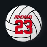 White Volleyball Sports Team Button Pin<br><div class="desc">Volleyball button for your kids birthday party. A perfect pin for sports fans,  athletes,  players,  coach or captain of the volleyball team. You can customize the wording to fit any events with sports theme.</div>