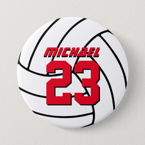 White Volleyball Sports Team Button Pin