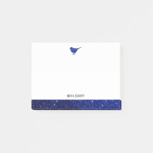 White w/ Blue Faux Glitter Bird & Border + Name Post-it Notes