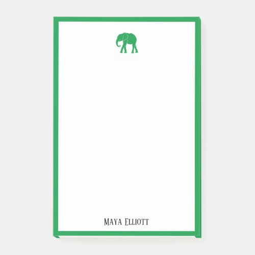 White w Bright Green Elephant  Border  Name Post_it Notes