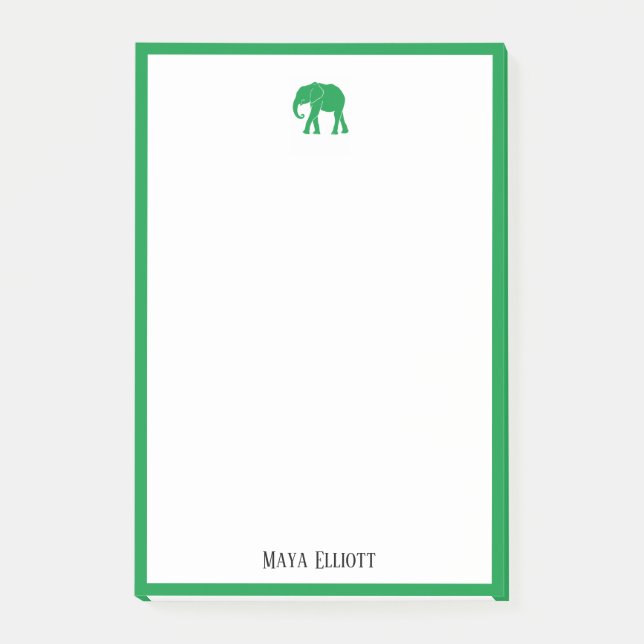 White w/ Bright Green Elephant & Border + Name Post-it Notes (Front)