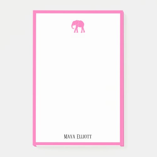 White w Bright Pink Elephant  Border  Name Post_it Notes