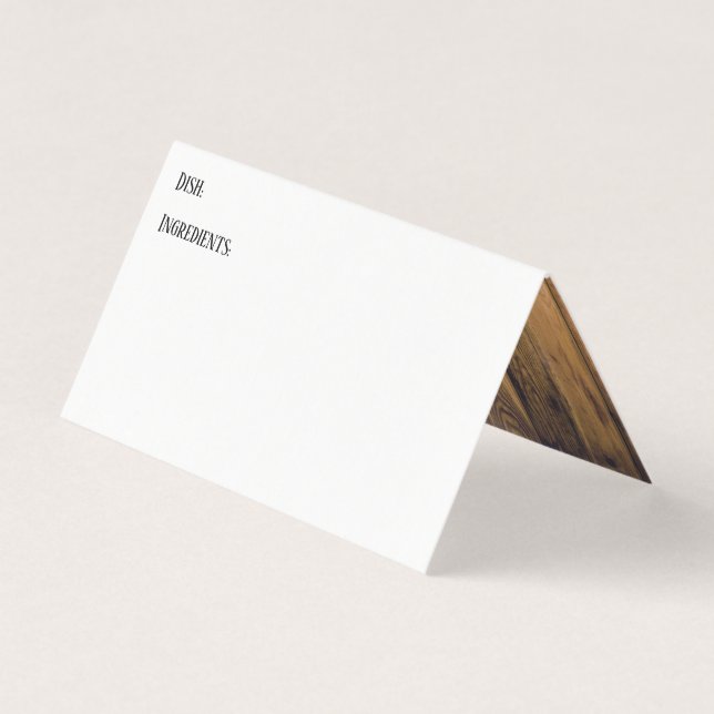 White w/ Brown Wood Accent Recipe Tent Cards (Front)