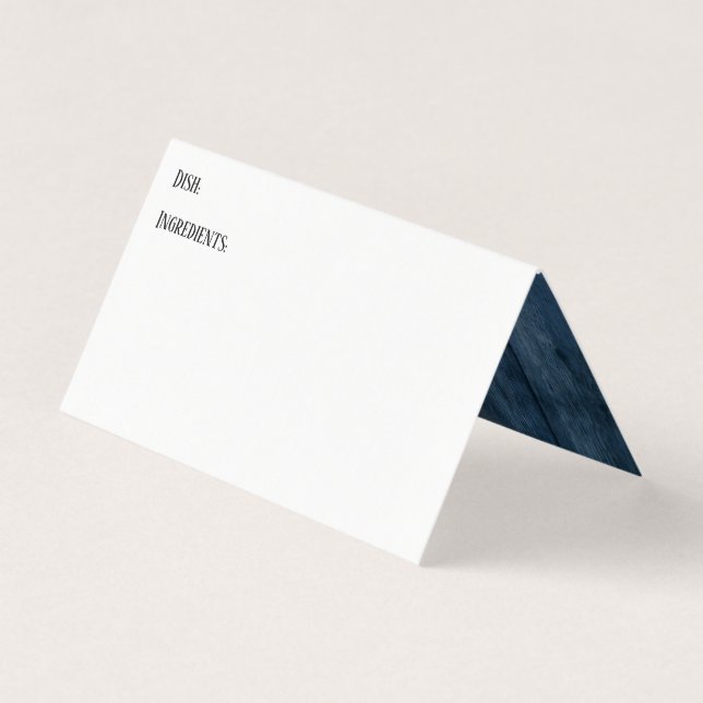 White w/ Dark Blue Wood Accent Recipe Tent Cards (Front)