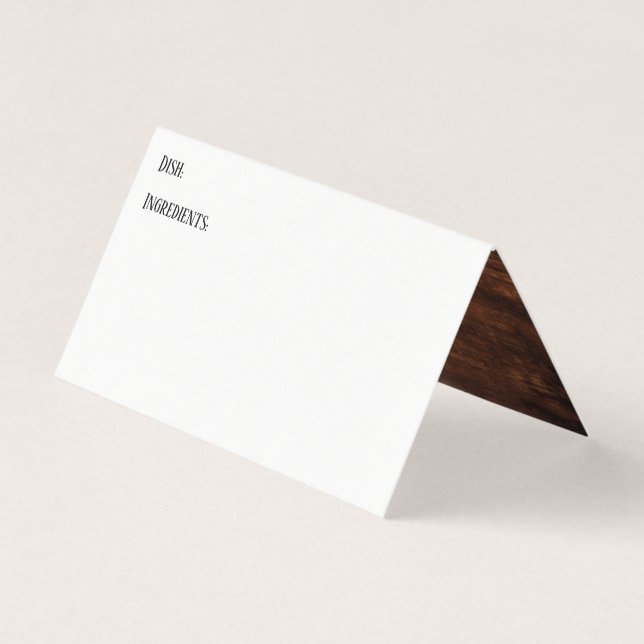 White w/ Dark Brown Wood Accent Recipe Tent Cards (Front)
