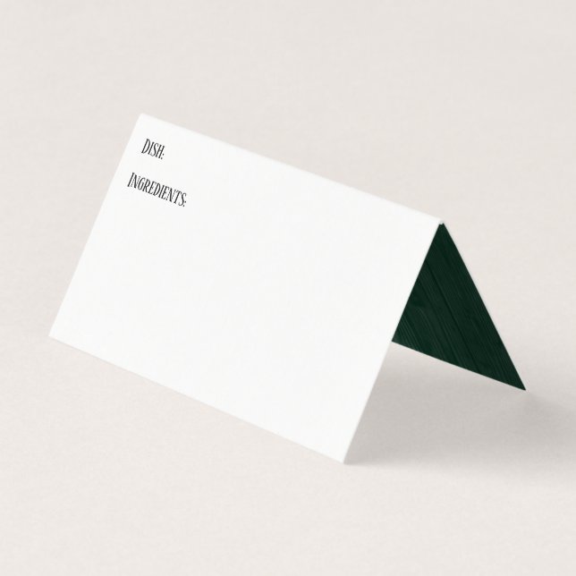 White w/ Dark Green Wood Accent Recipe Tent Cards (Front)