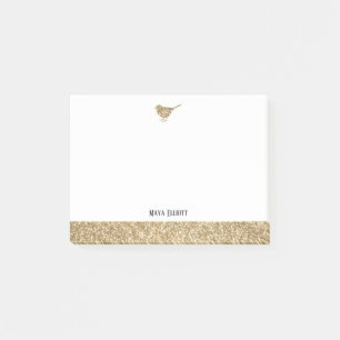 White w/ Gold Faux Glitter Bird & Border Post-it Notes