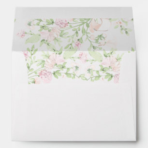 White w/ Pink & Green Watercolor Interior Wedding Envelope