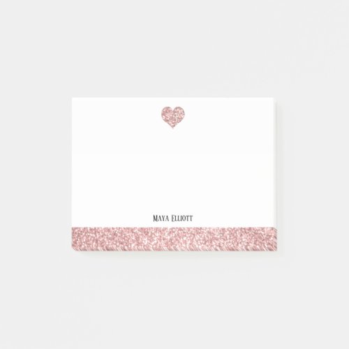 White w Rose Gold Faux Glitter Heart  Border Post_it Notes