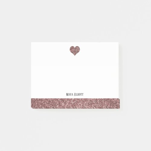 White w Rose Gold Faux Glitter Heart  Border Post_it Notes