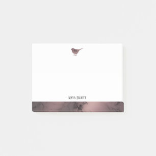 White w/ Rose Gold Marble Bird & Border + Name Post-it Notes