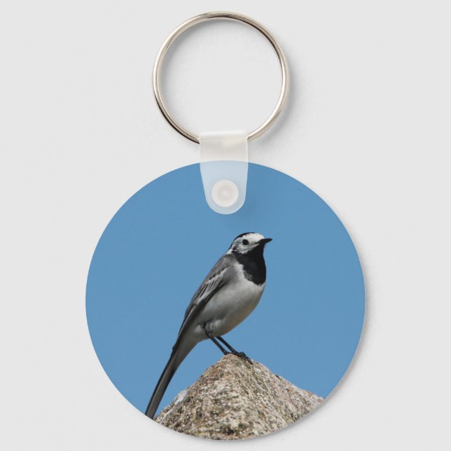 White Wagtail bird Keychain (Front)