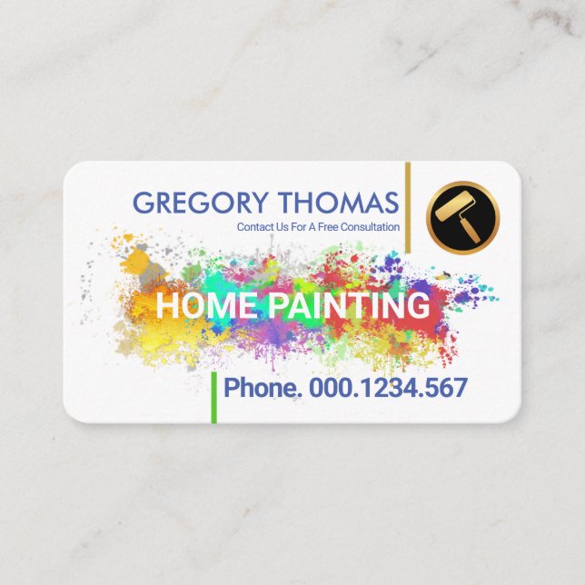 White Wall Paint Splatter Home Painting Business Card (Front)