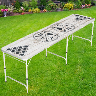 White Wash Wooden Board Wedding Heart Crossing Beer Pong Table