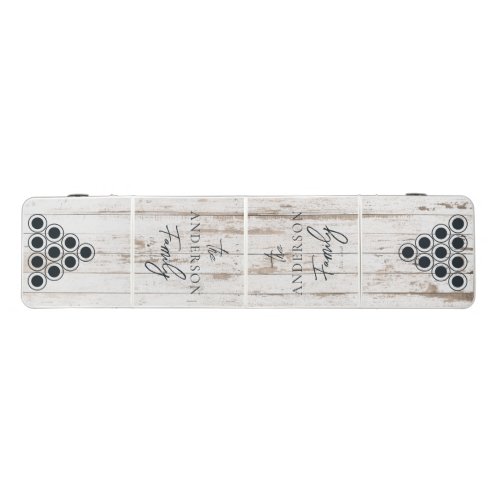 White Wash Wooden Boards Hand Written Family Name Beer Pong Table