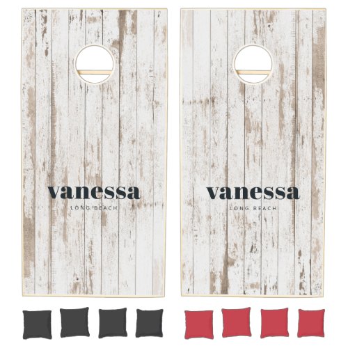 White Wash Wooden Boards Minimal Modern Classic Cornhole Set