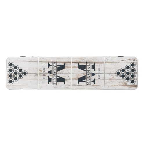 White Wash Wooden Boards Monogram &amp; Name Overlay Beer Pong Table