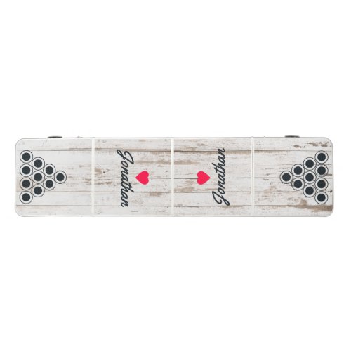 White Wash Wooden Boards Vintage Heart Signature Beer Pong Table