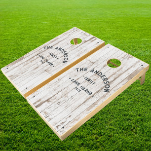 White Wash Wooden Boards Vintage Seaside Family Cornhole Set