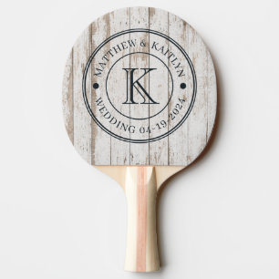White Wash Wooden Boards Wedding Monogram Ping Pong Paddle