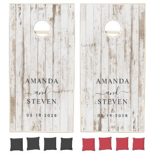 White Wash Wooden Couple Names with Wedding Date Cornhole Set