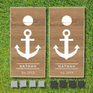 White Washed Anchor Custom Monogram Name  Cornhole Set