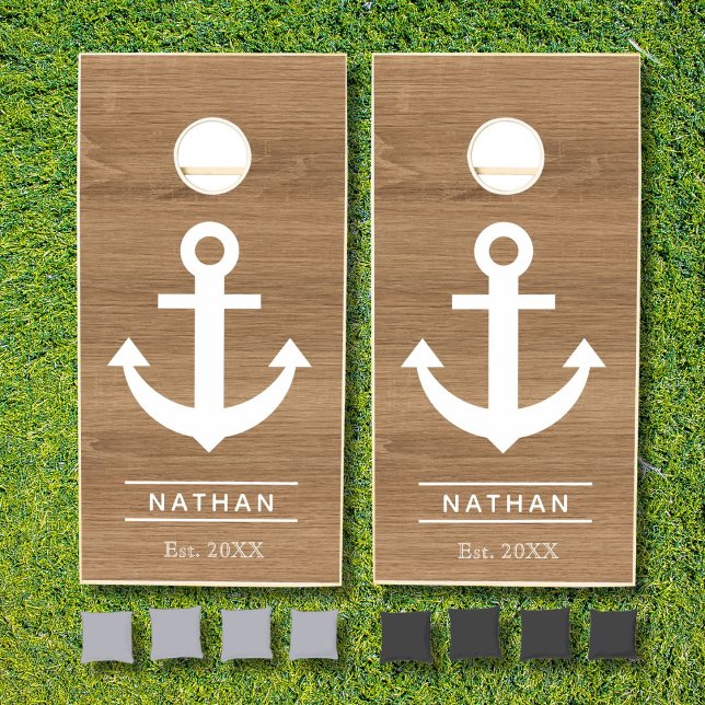 White Washed Anchor Custom Monogram Name  Cornhole Set (Creator Uploaded)