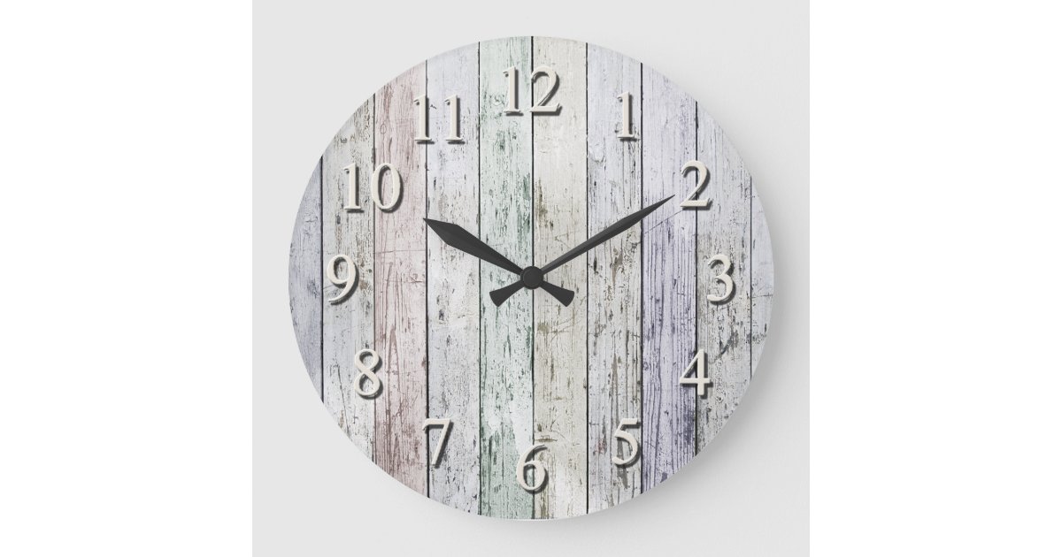 White washed large clock | Zazzle