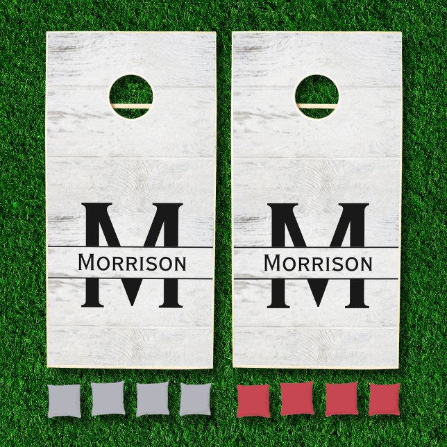 White Washed Rustic Wood Monogram Family Name Cornhole Set (Creator Uploaded)
