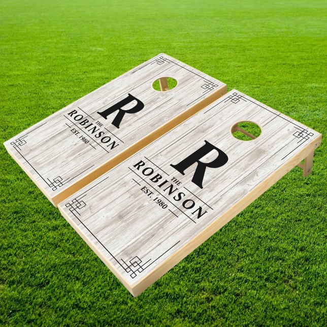 White Washed Wood Family Name & Initial Cornhole Set (Creator Uploaded)