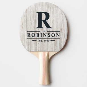 White Washed Wood Family Name & Initial Ping Pong Paddle