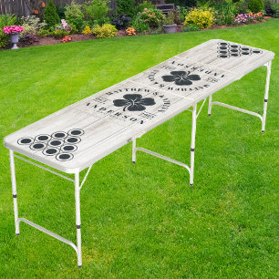 White Washed Wood Irish Lucky Clover Wedding Crest Beer Pong Table