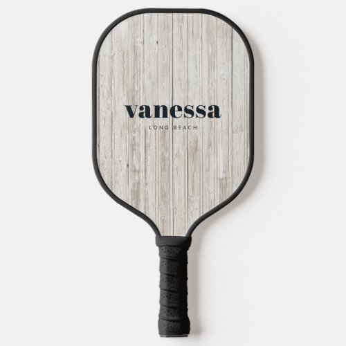 White Washed Wood Minimal Modern Classic Name Pickleball Paddle