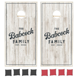 White Washed Wood Retro Family Name & Year Cornhole Set