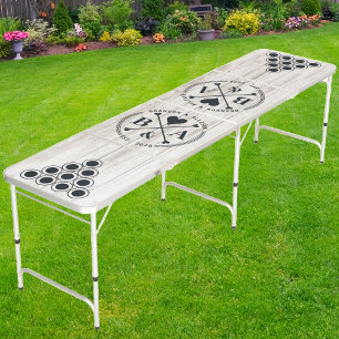 White Washed Wood Wedding Heart Crossing Initial Beer Pong Table