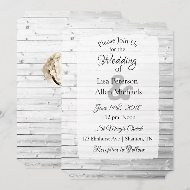 White Washed Wood  Wedding invitations (Front/Back)