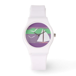 White Watch with Sailboat Design