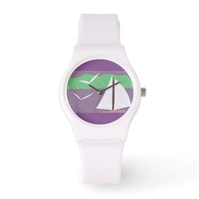 White Watch with Sailboat Design (Front)