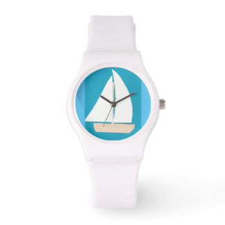 White Watch with Sailboat Design