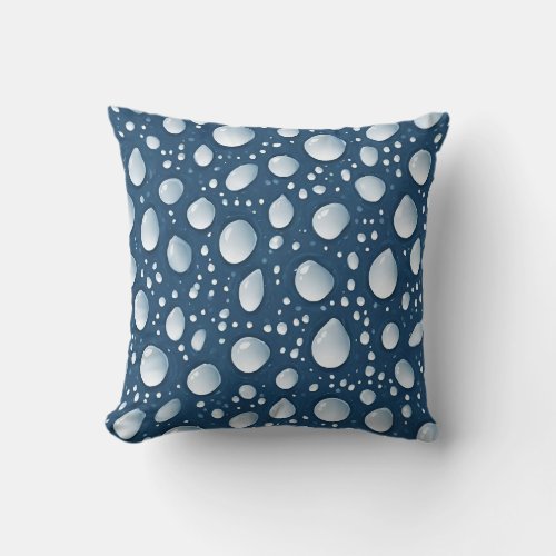 White Water Droplets on Blue Background Throw Pillow