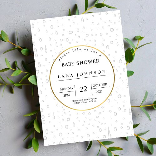 white water drops pattern  Watercolor baby shower  Invitation