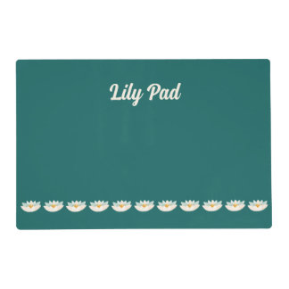 White Water Lilies on Teal with Name Cat or Dog - Placemat