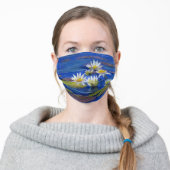 White Water Lillies on Dark Blue Water FACE MASK (Worn)
